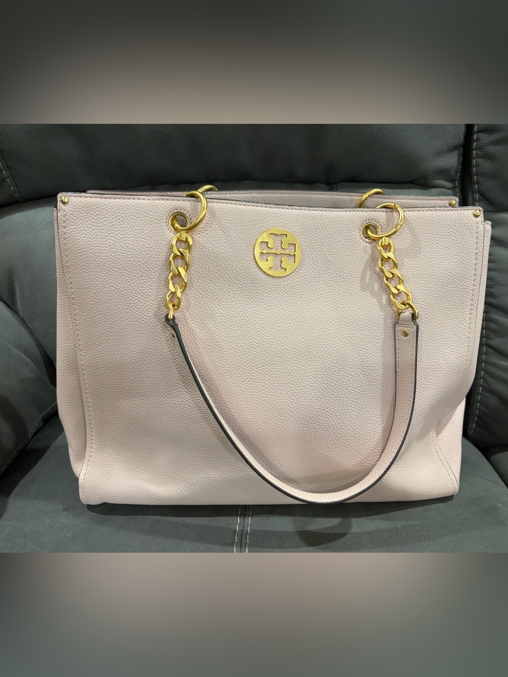 Tory Burch Blush Pebbled Leather Tote with Gold Hardware